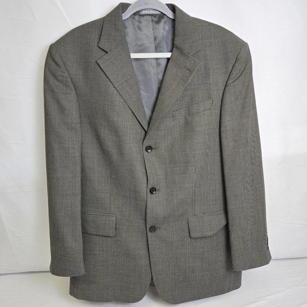 Oscar De La Renta Single Breasted Houndstooth‎ Blazer Professional Gray 45R